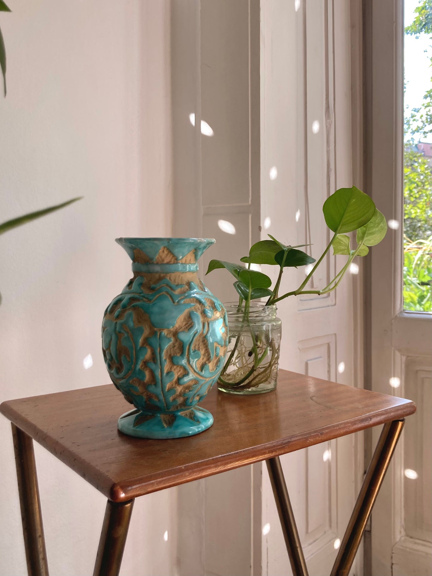 Vintage majolica vase with relief decoration