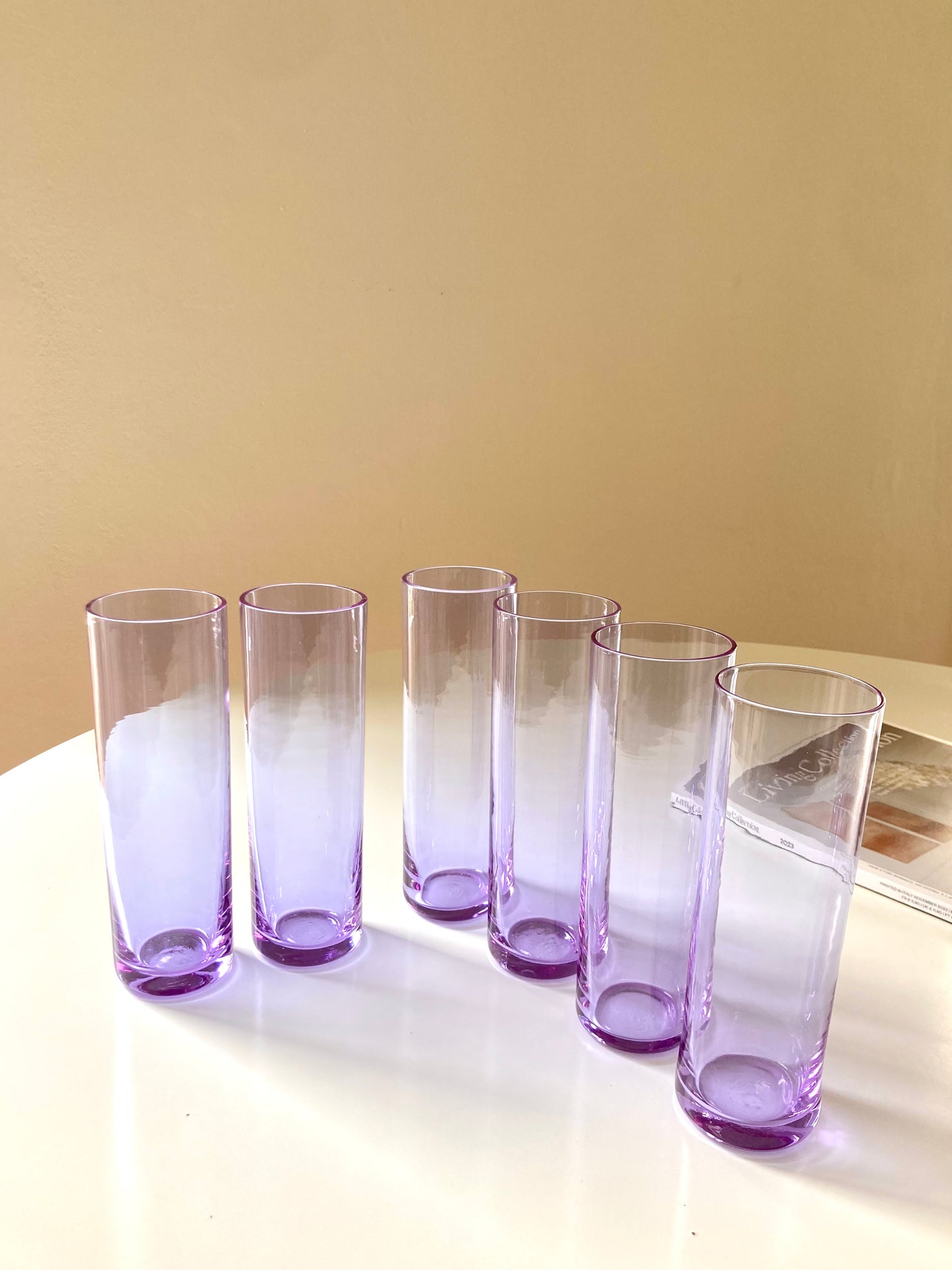 Set of 6 tall alexandrite glass glasses