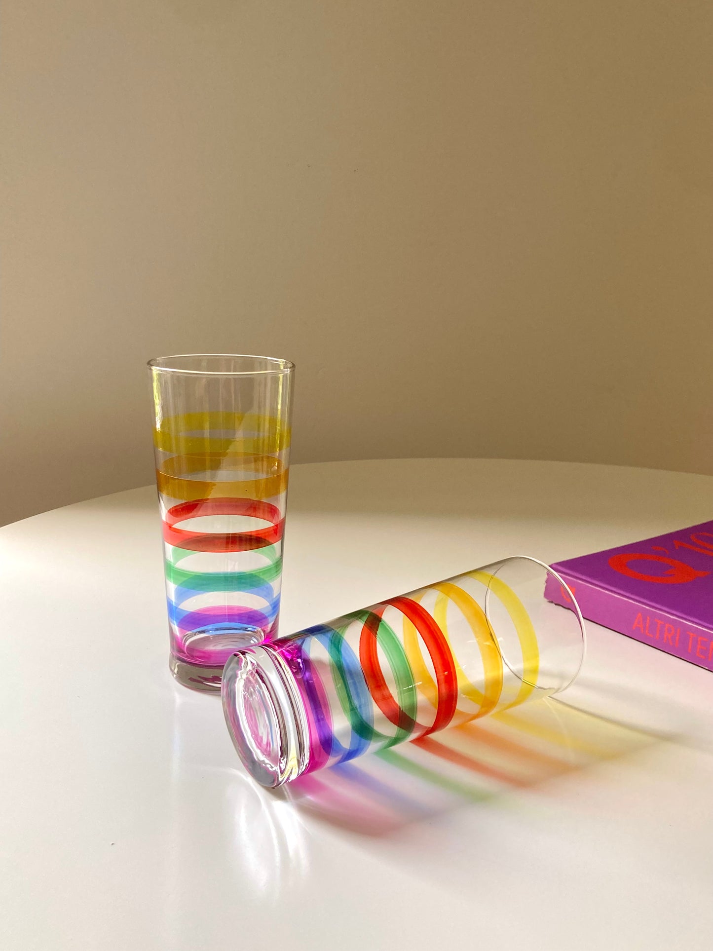 Set of 4 large tall rainbow glasses