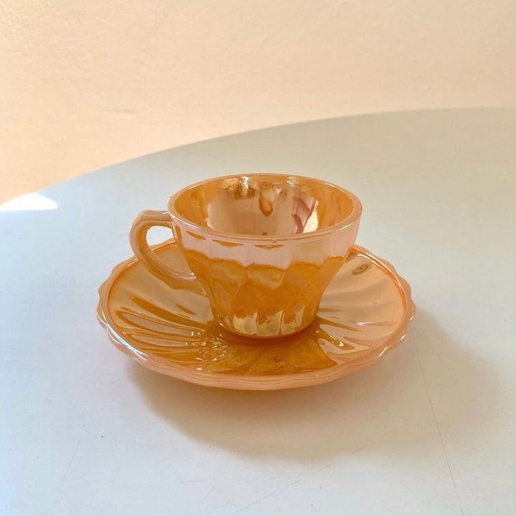 Orange iridescent glass coffee cup set