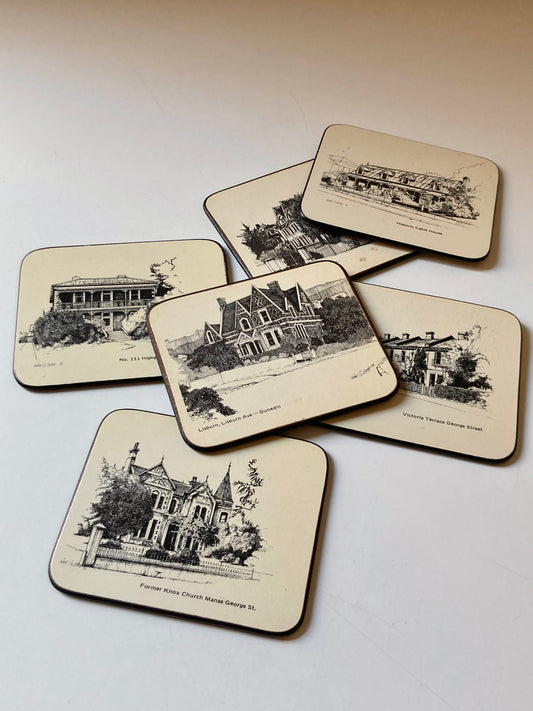 Set of 6 vintage coasters with Victorian illustrations