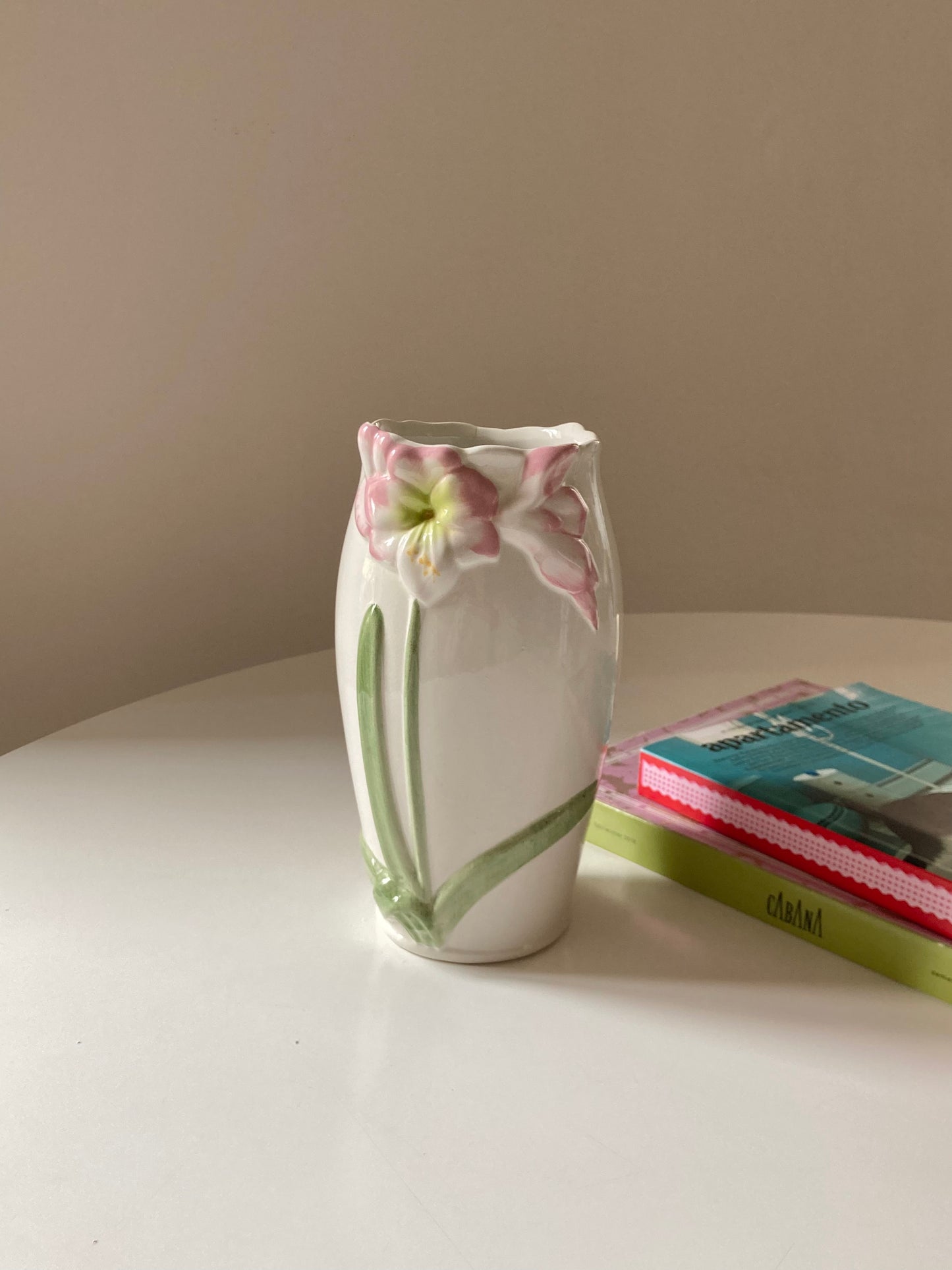 Ceramic vase with pink flowers