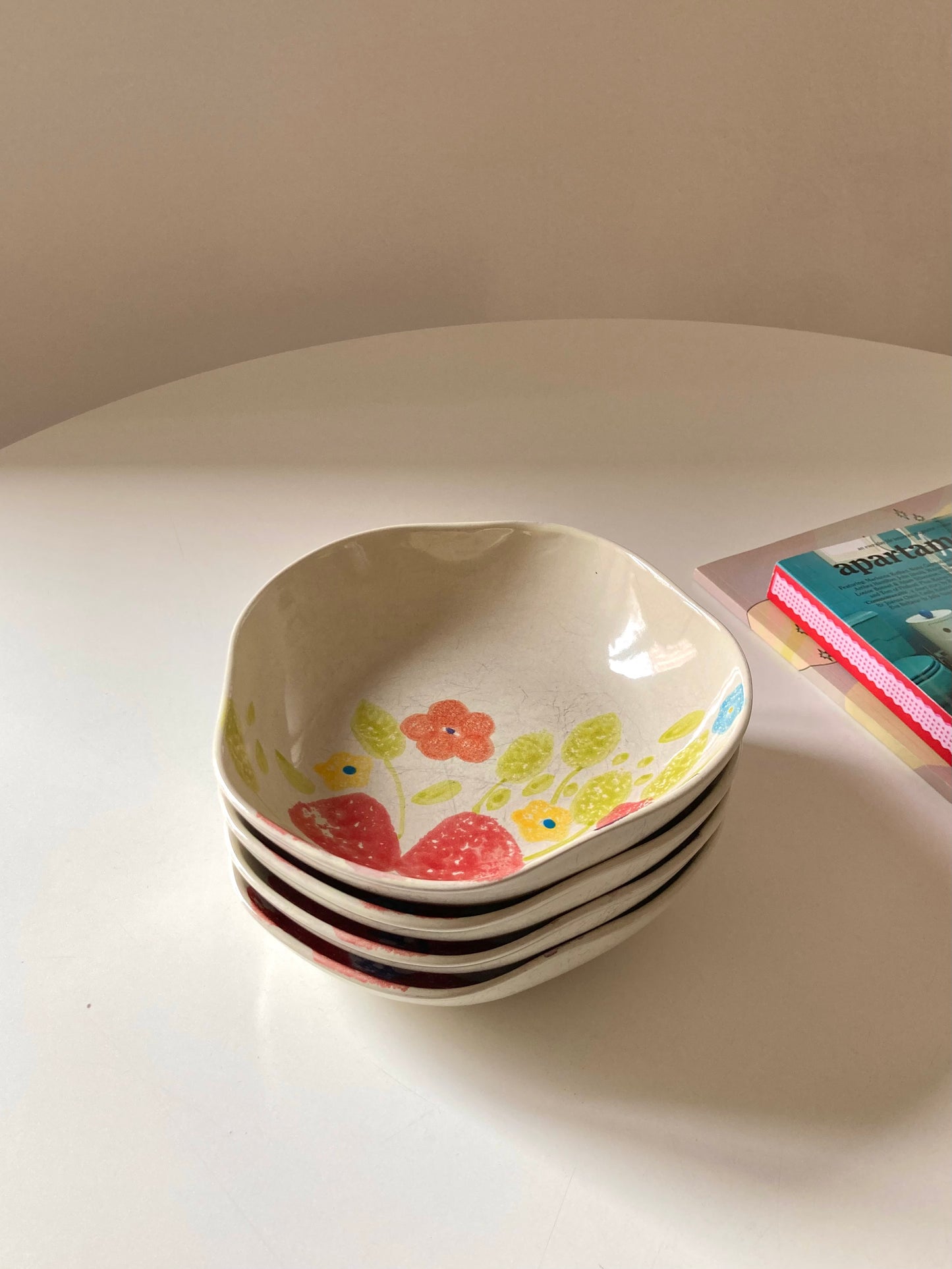 Set of 4 soup plates with flowers