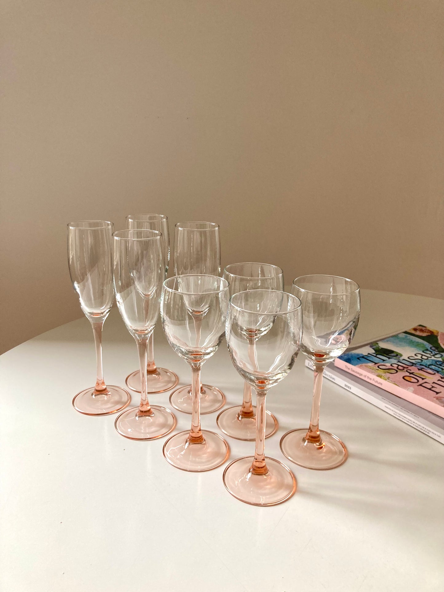 Vintage pink stemmed glass set