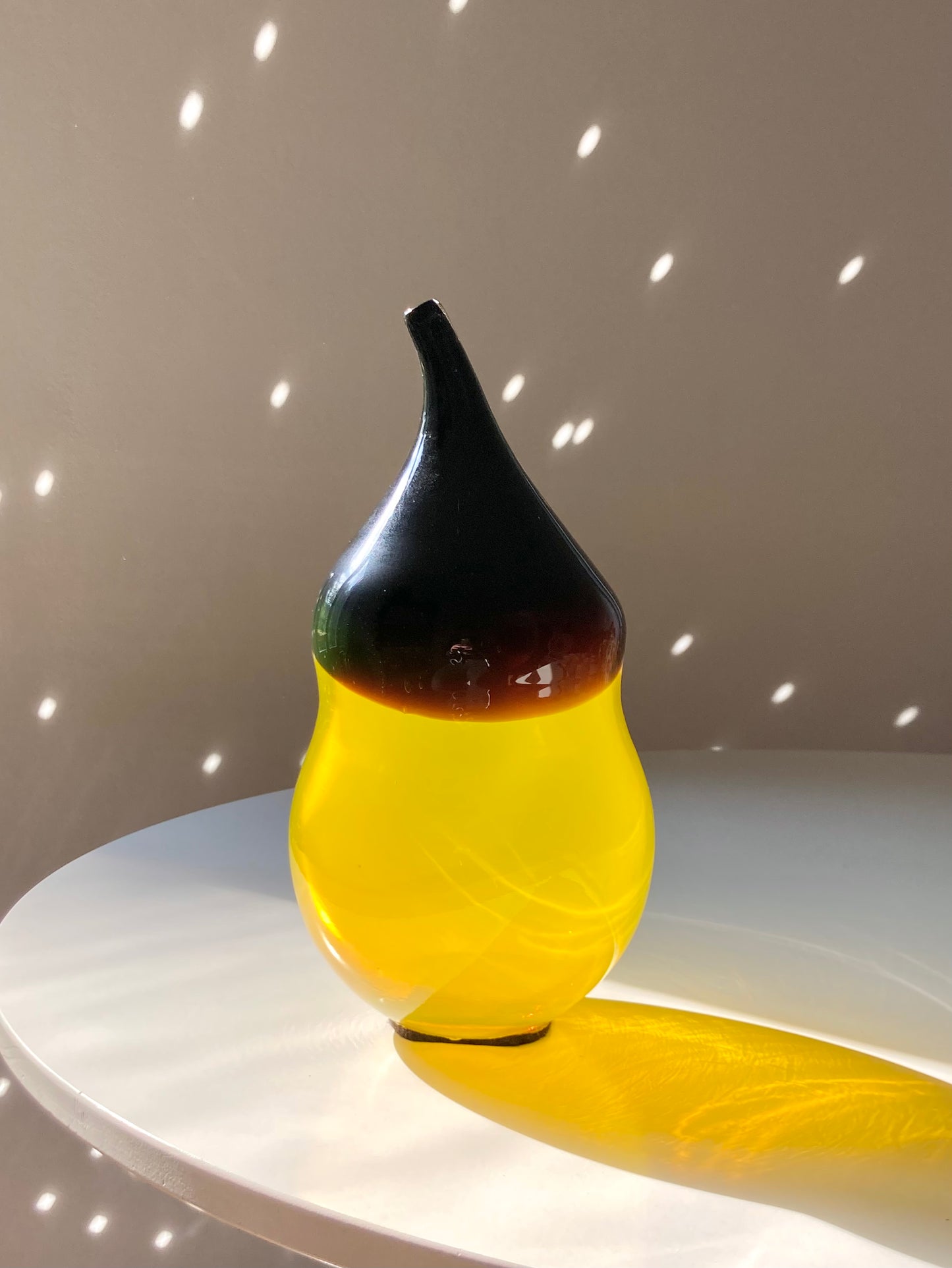 Large decorative yellow and brown glass vase