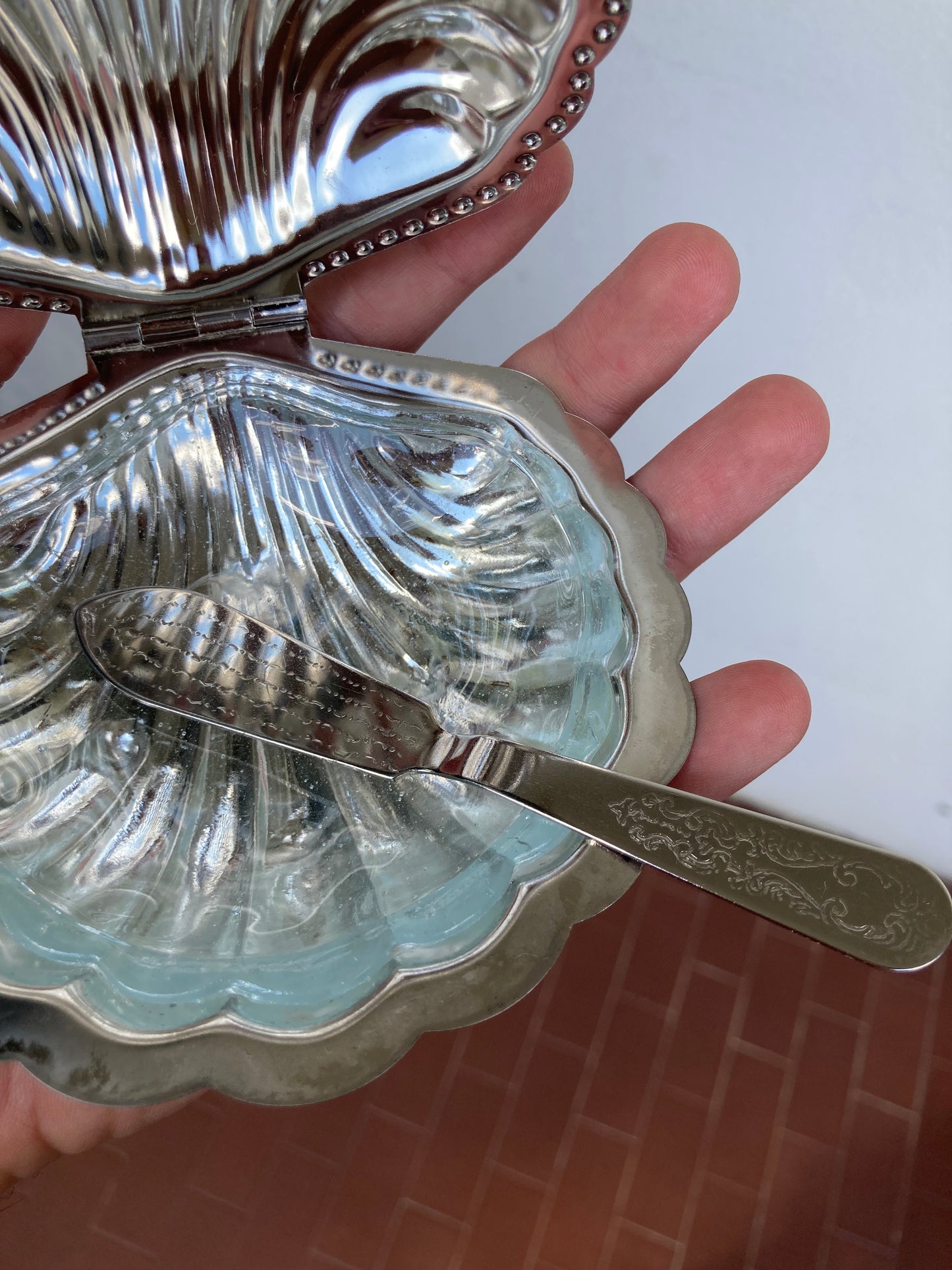 Ciotola conchiglia vintage con spatolina