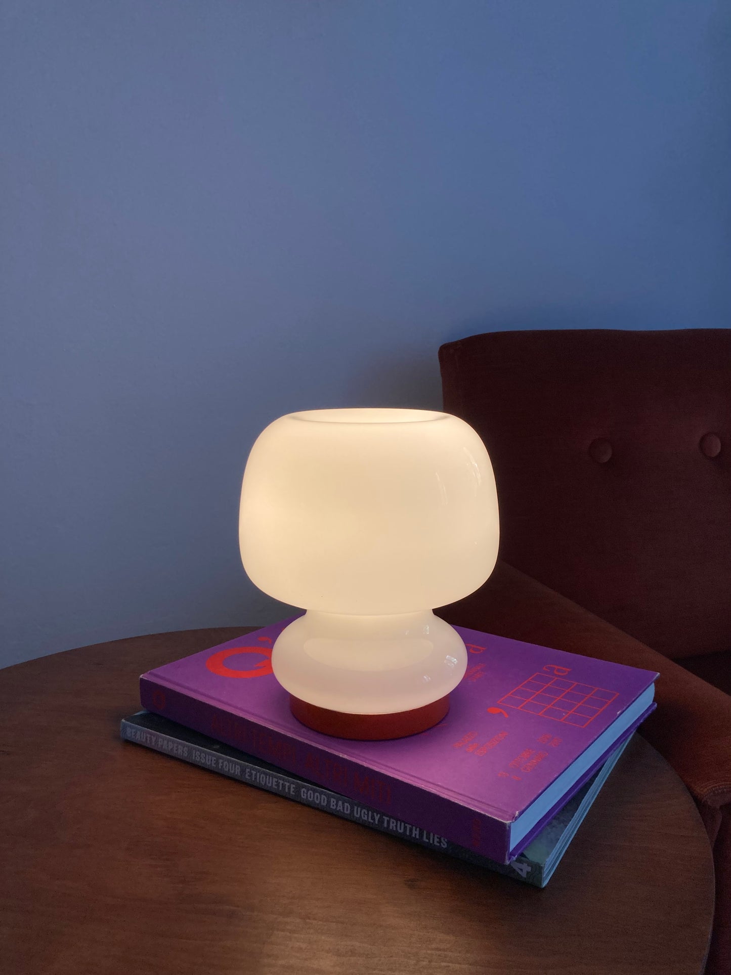 Vintage mushroom lamp in white opal glass