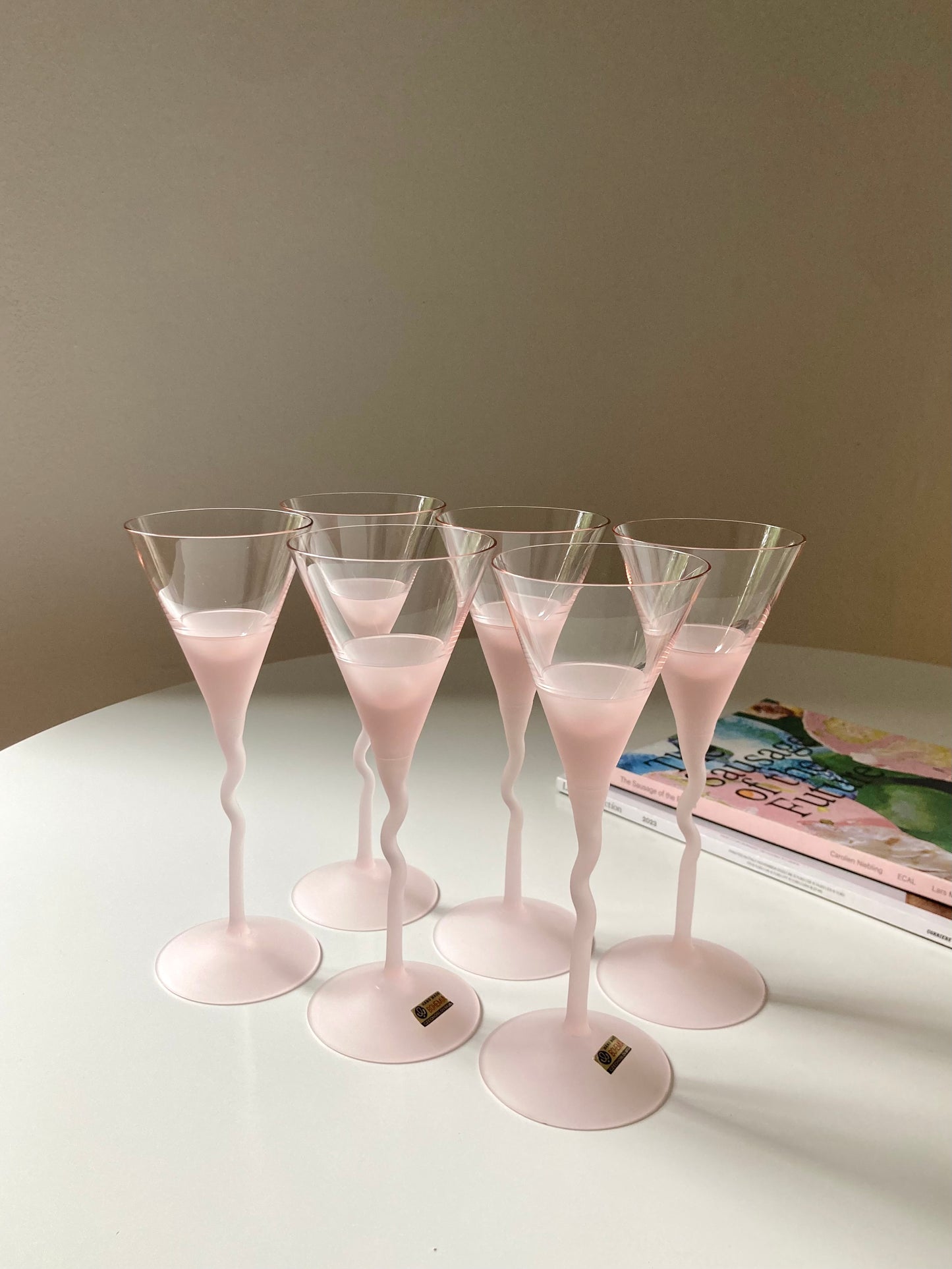 Set of 6 pink Bohemia crystal glasses