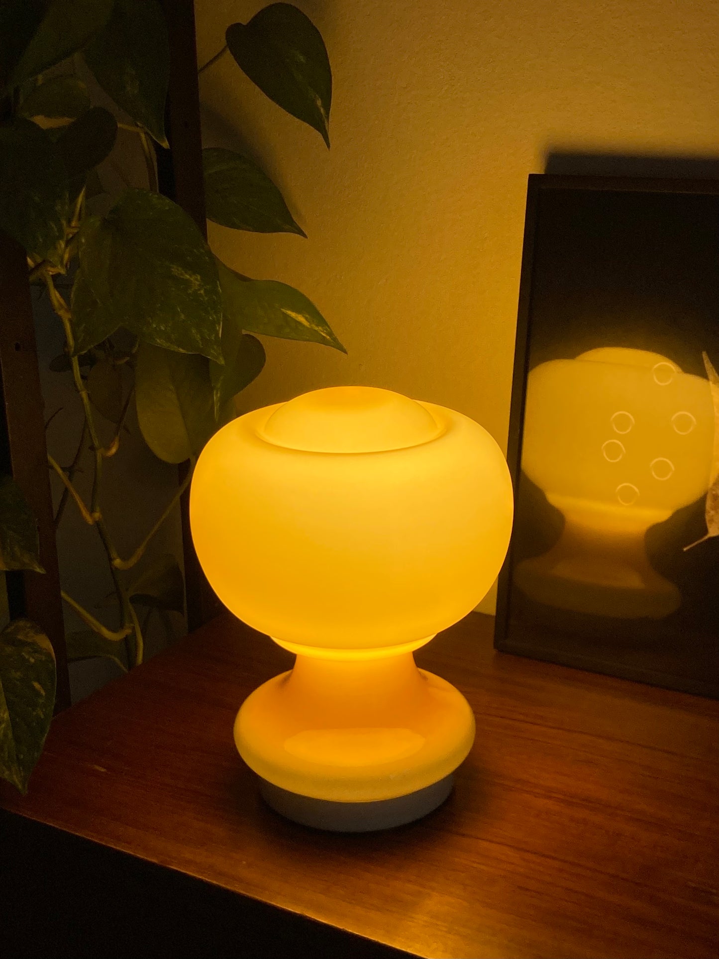 Vintage mushroom lamp with mustard glass