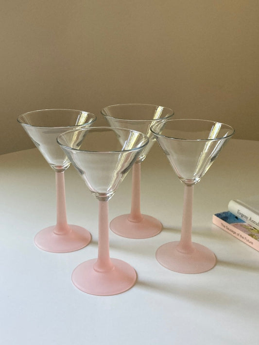 Set 4 calici coppa Martini stelo rosa satinato