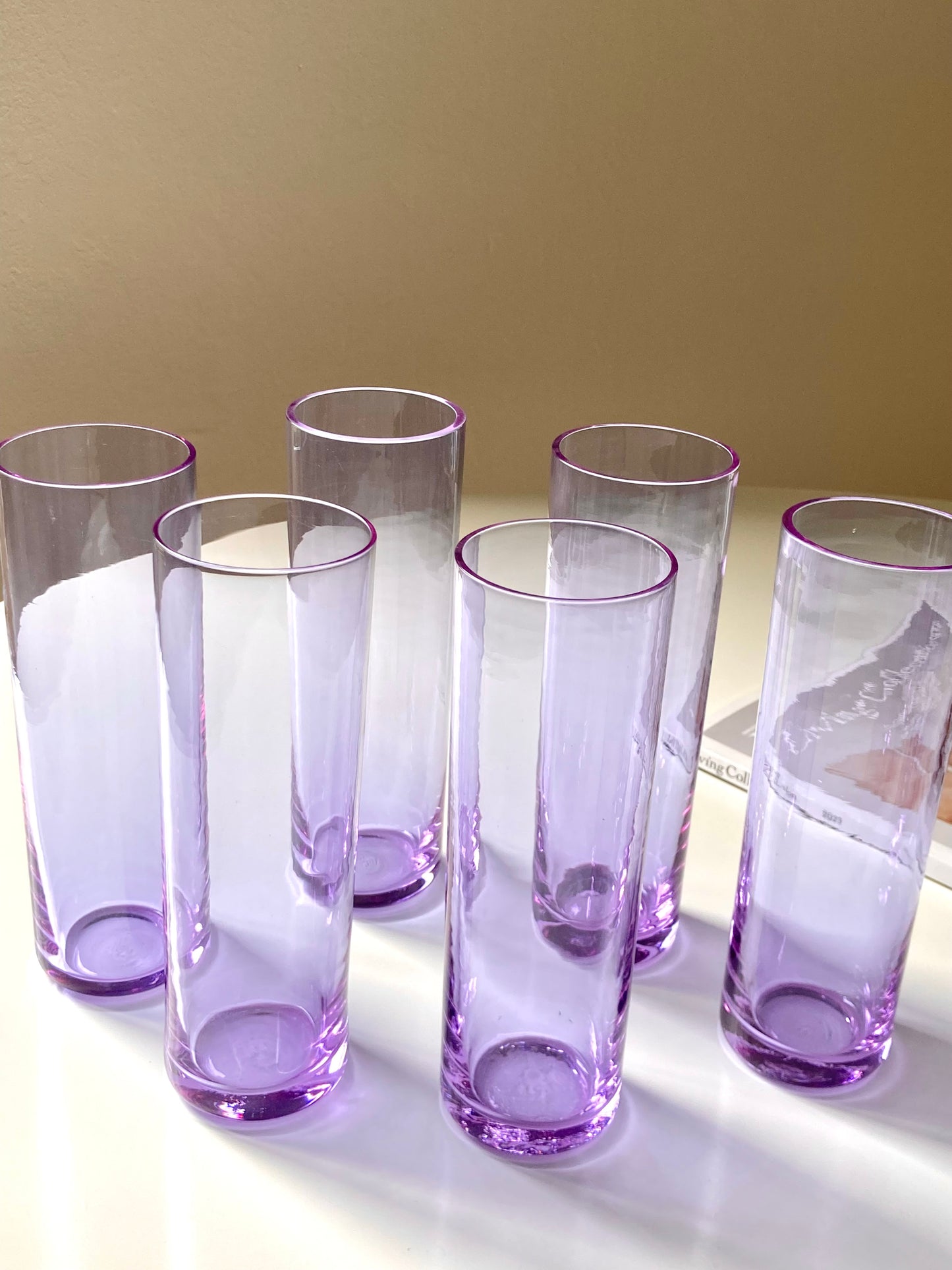 Set of 6 tall alexandrite glass glasses