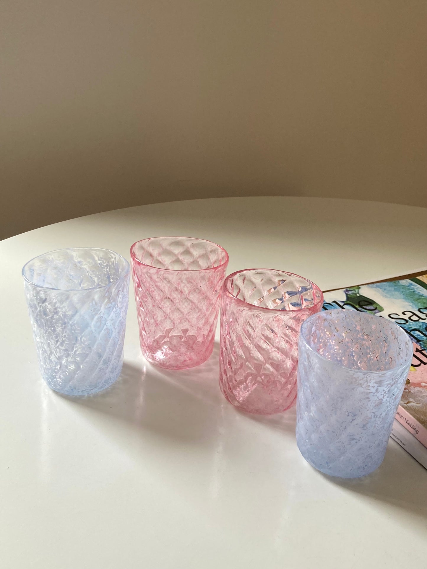 Set of 4 pink and blue Murano glass goths
