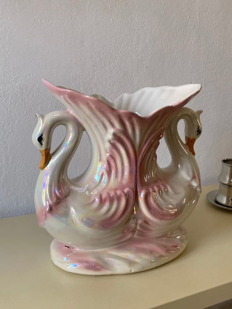 Grande vaso con cigni rosa Capodimonte