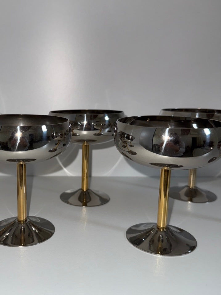 Rosetta ~ Set 4 coppe acciaio con stelo dorato