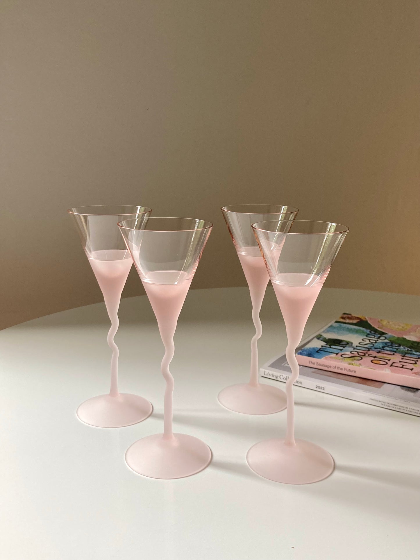 Set of 6 pink Bohemia crystal glasses