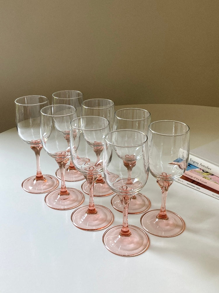 Set di 8 calici vintage con stelo rosa