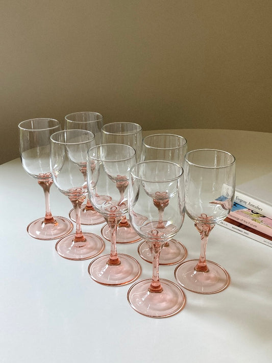 Set di 8 calici vintage con stelo rosa