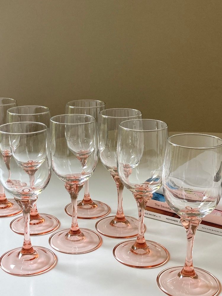 Set di 8 calici vintage con stelo rosa