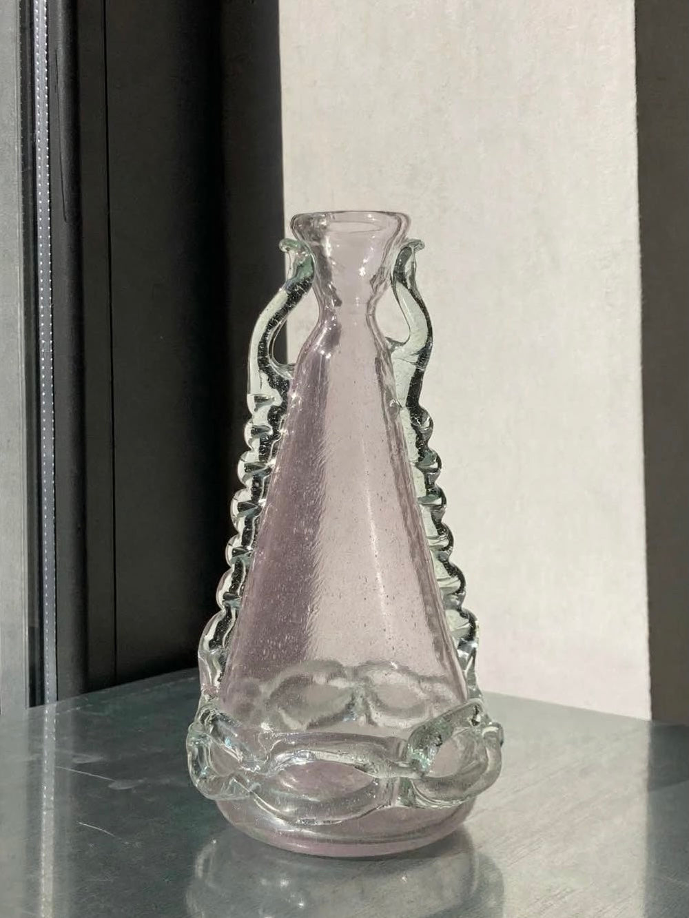 Vaso rosa di Murano vintage con greca