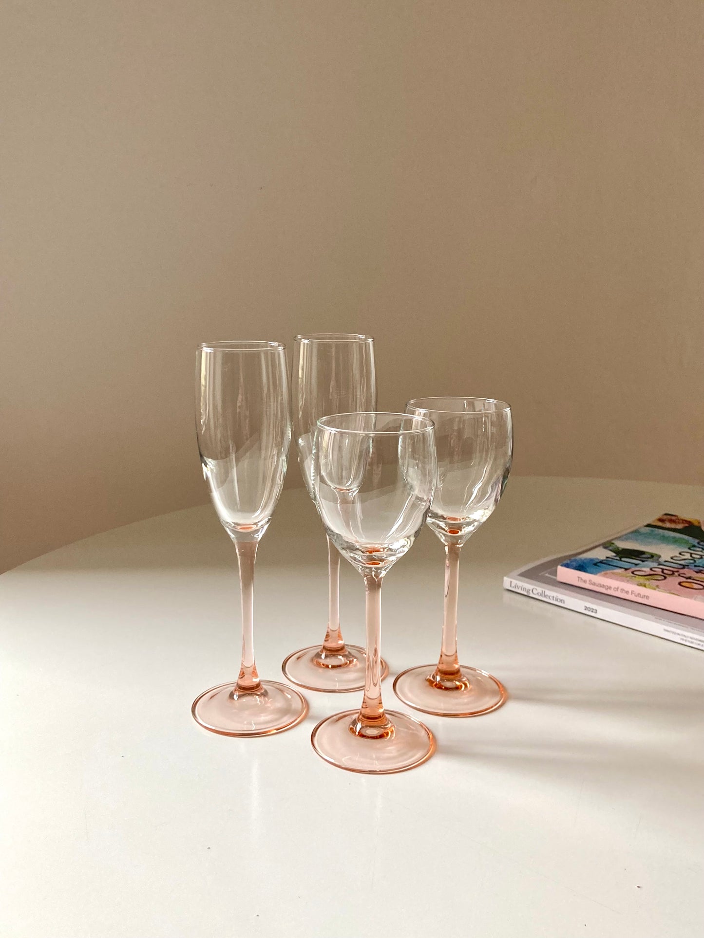 Vintage pink stemmed glass set