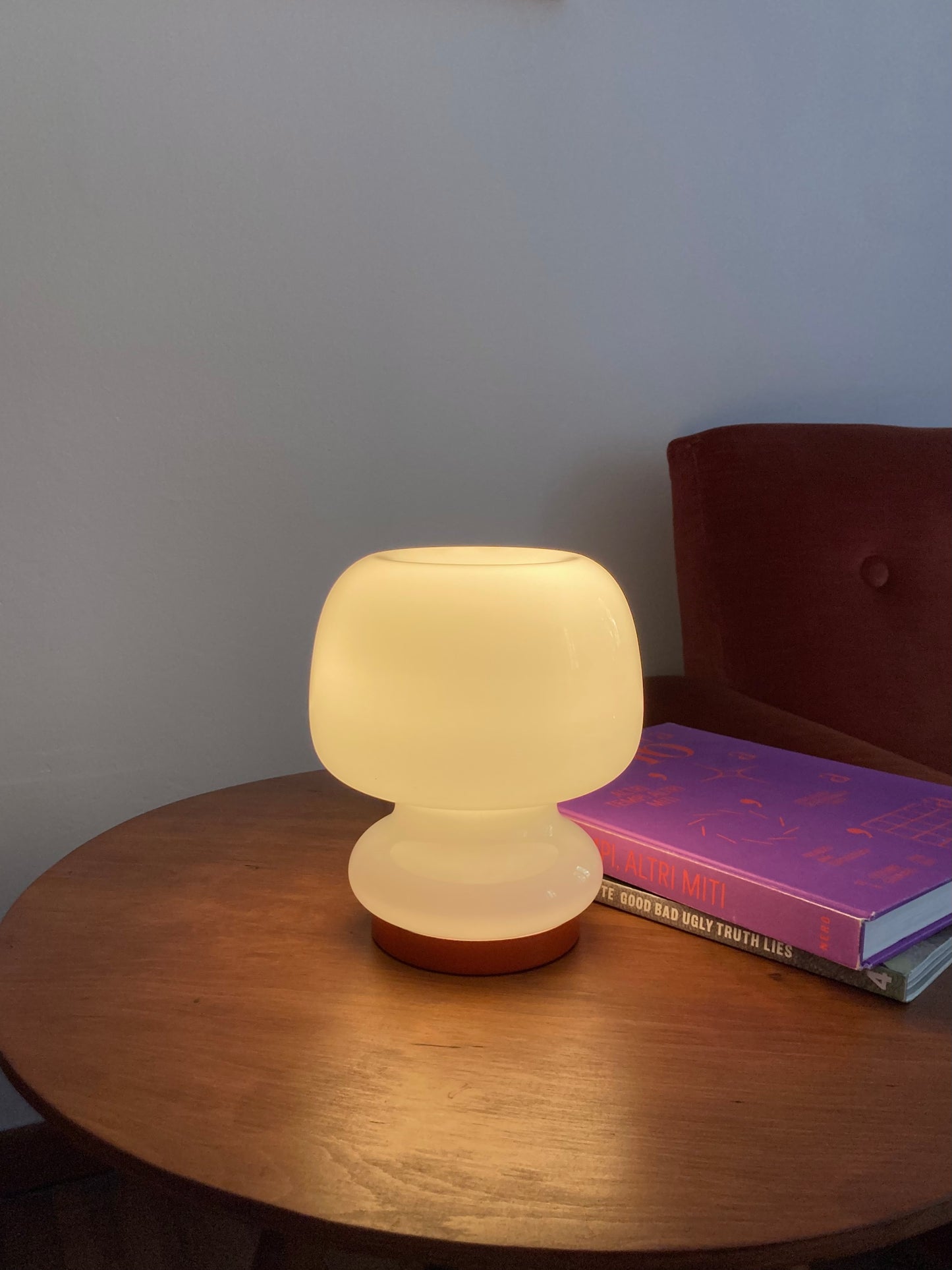 Vintage mushroom lamp in white opal glass