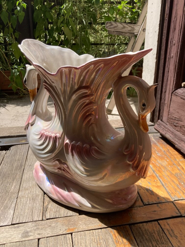 Grande vaso con cigni rosa Capodimonte