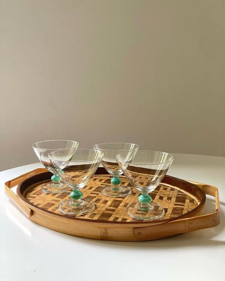 Vassoio vintage in legno intrecciato