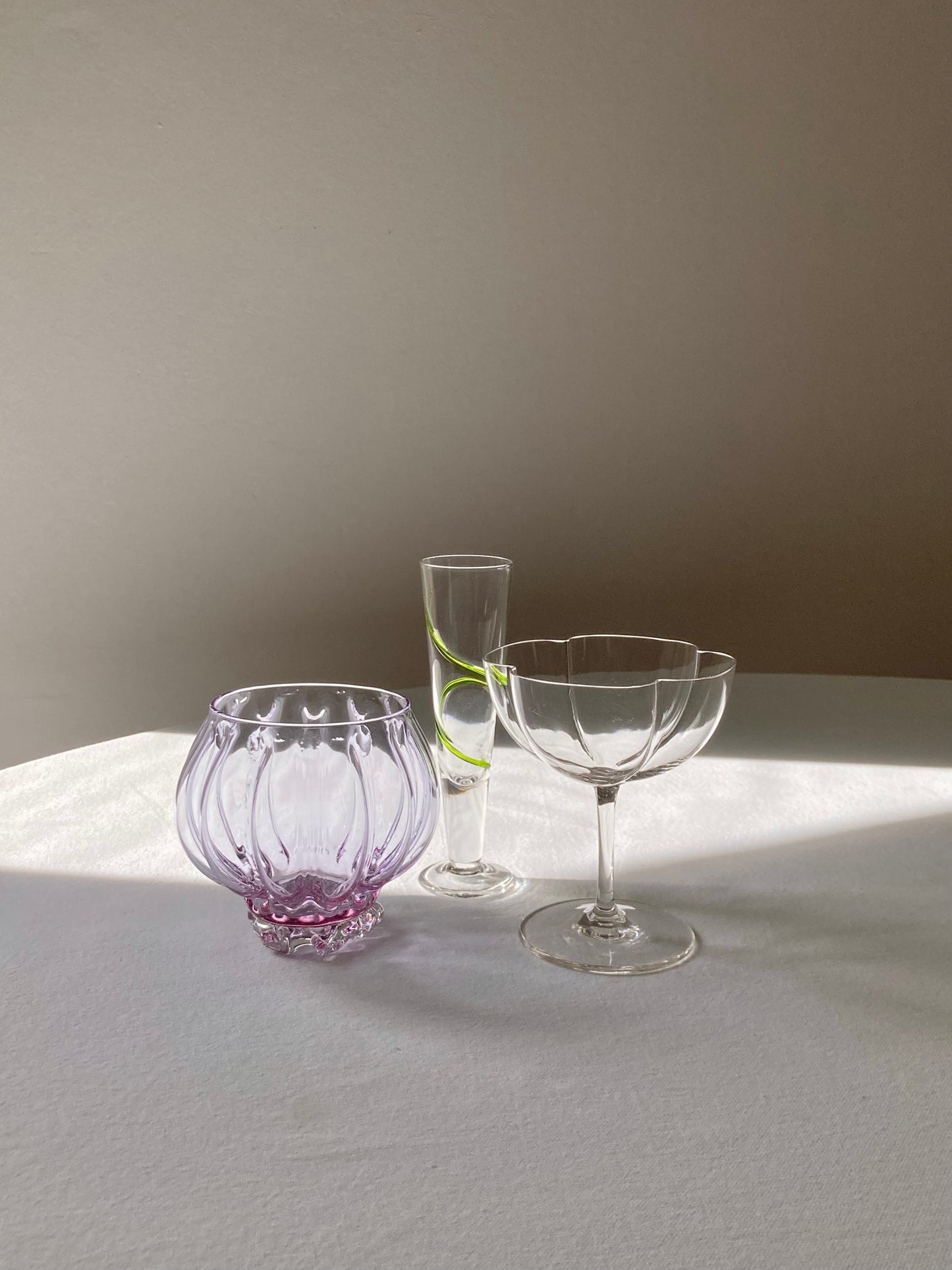 Flower-shaped blown glass goblets