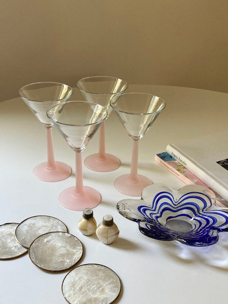 Set 4 calici coppa Martini stelo rosa satinato