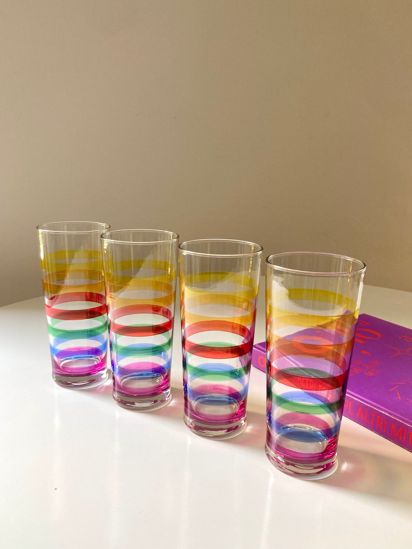 Set of 4 large tall rainbow glasses