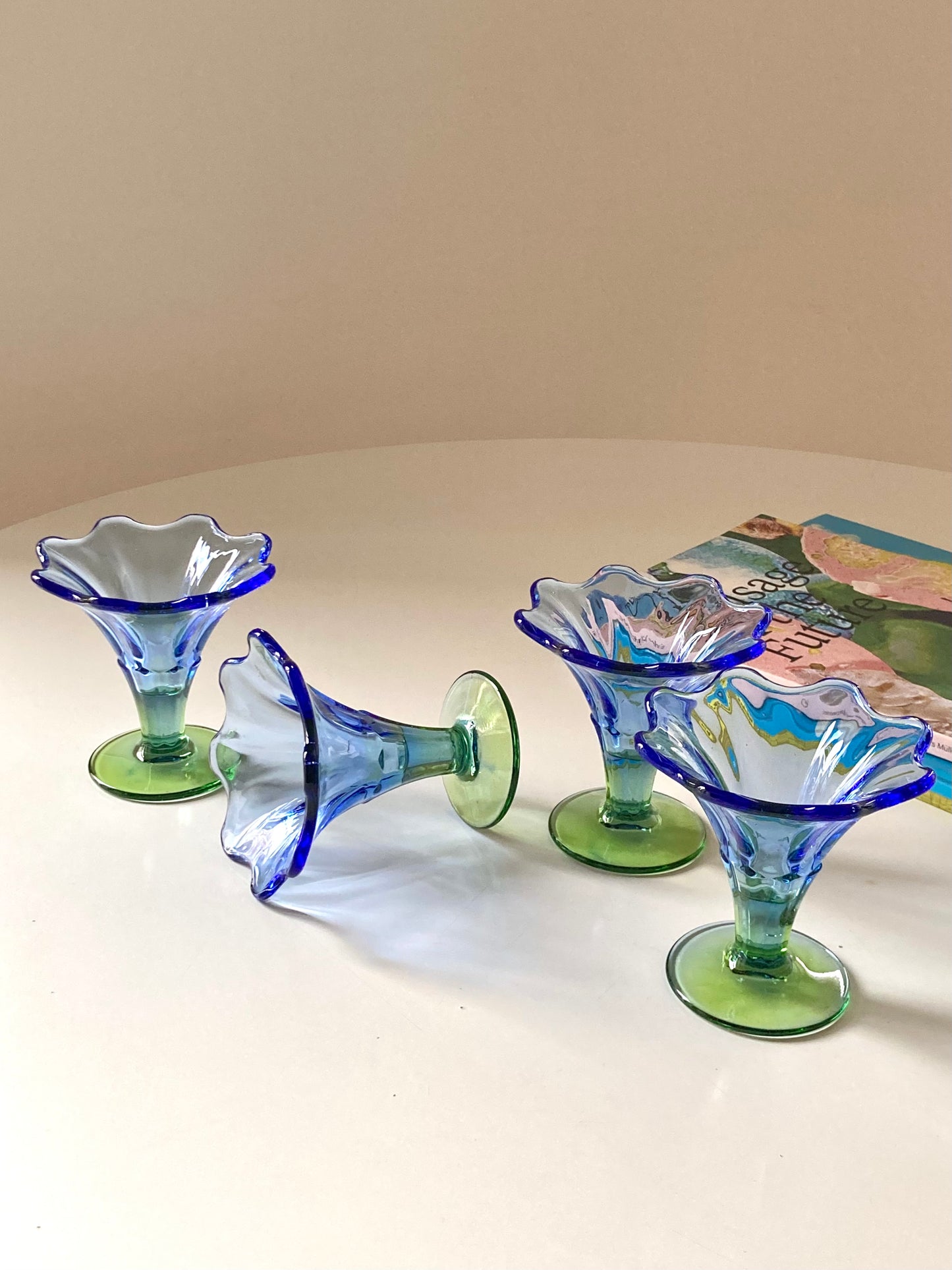 Set of 4 blue and green glass cups