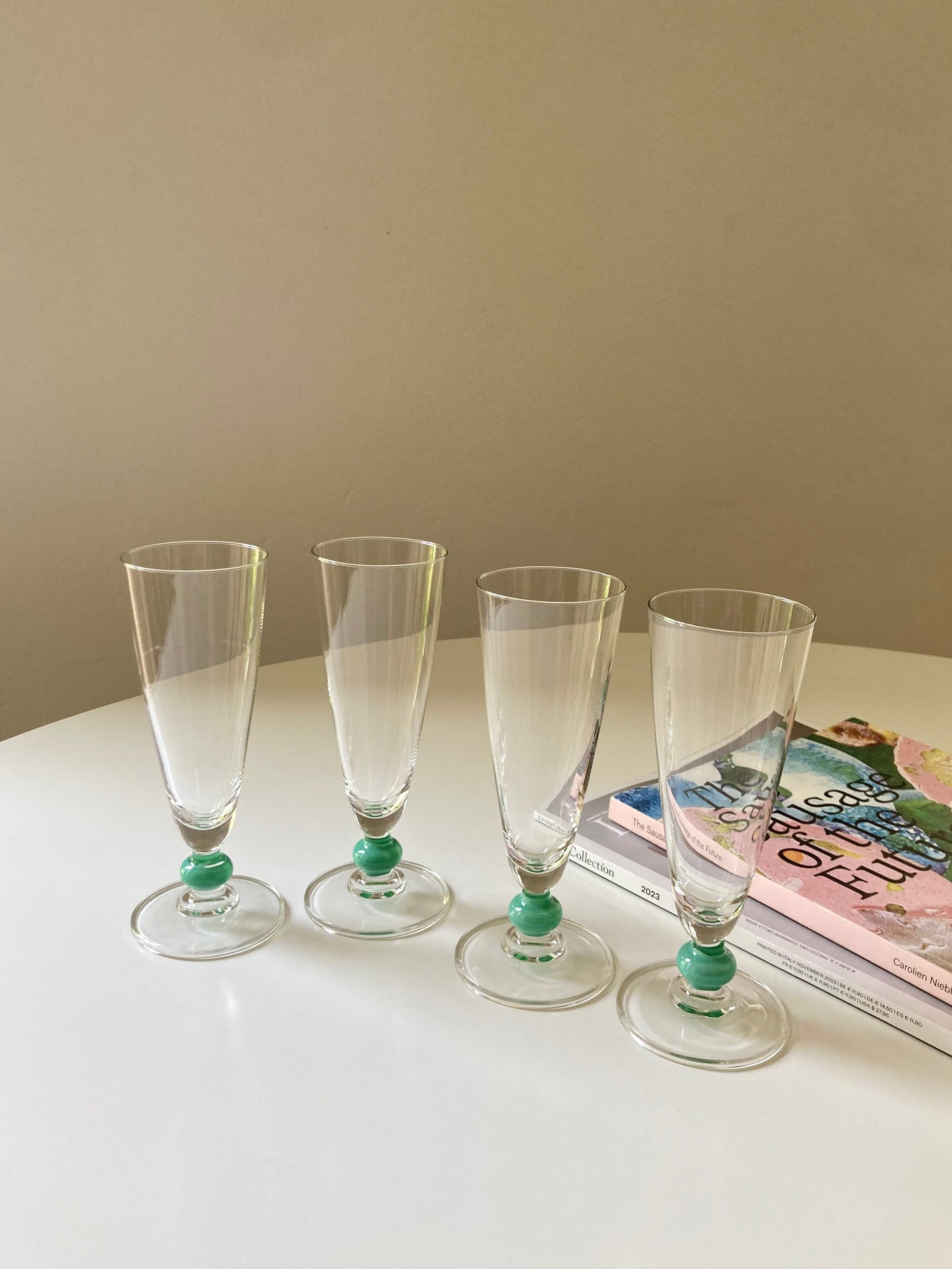 Set of 6 flutes with turquoise detail