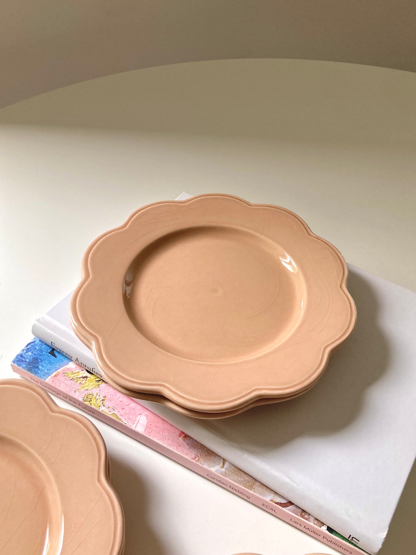 French vintage pink flower plate set