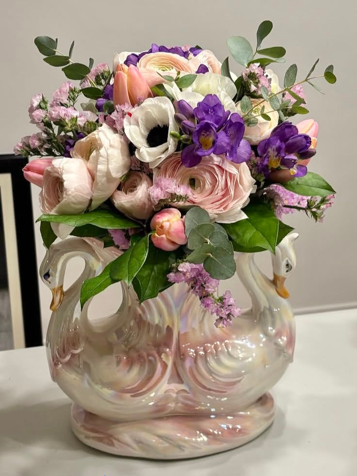 Grande vaso con cigni rosa Capodimonte