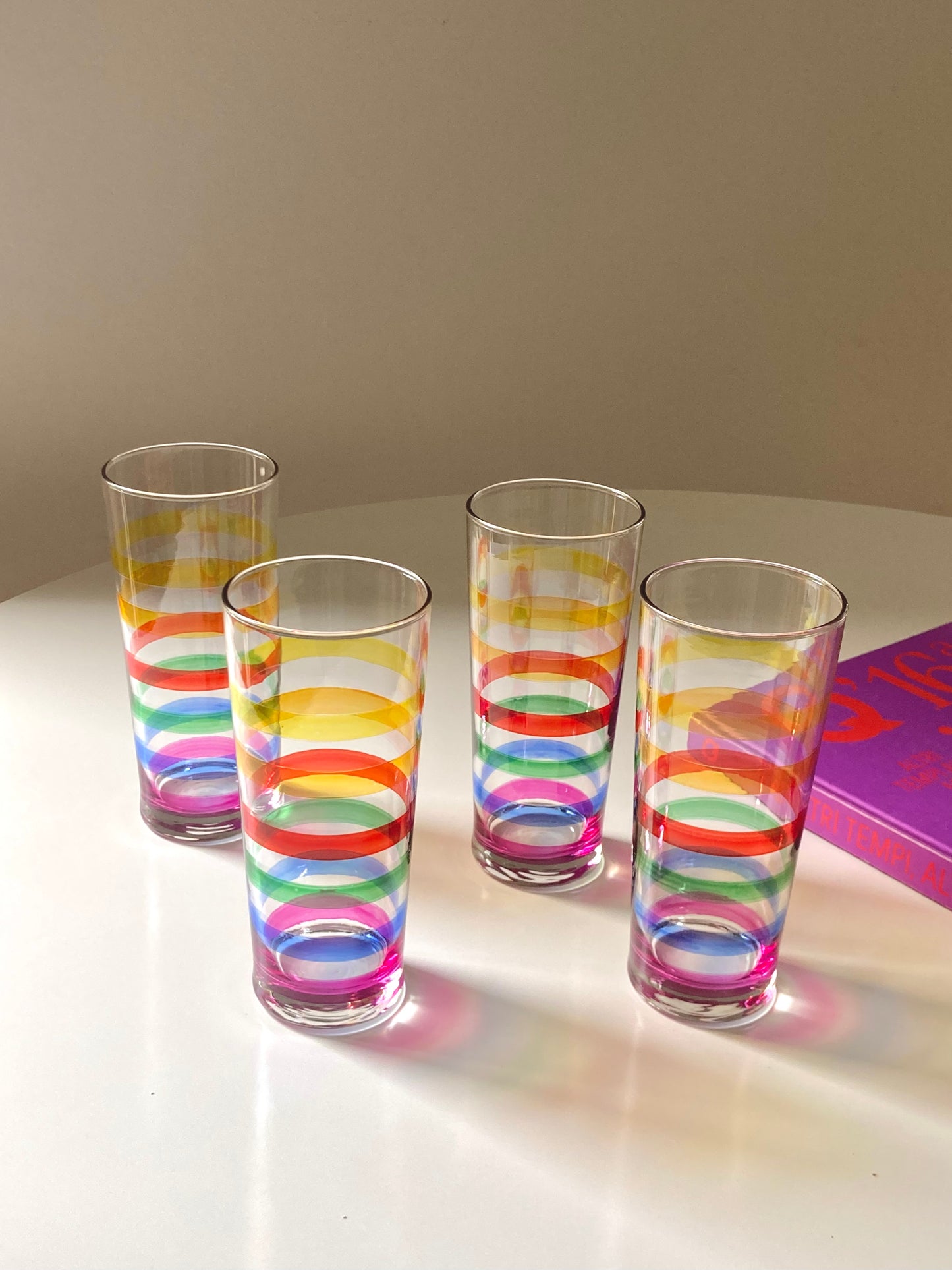 Set of 4 large tall rainbow glasses