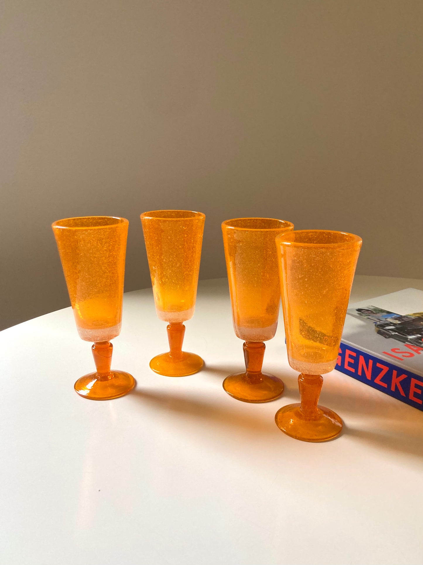 Set of 4 orange Murano glasses