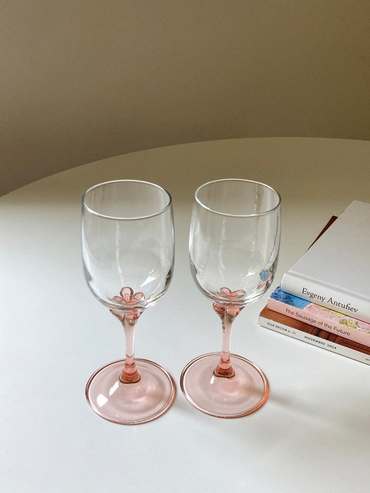Set di 8 calici vintage con stelo rosa