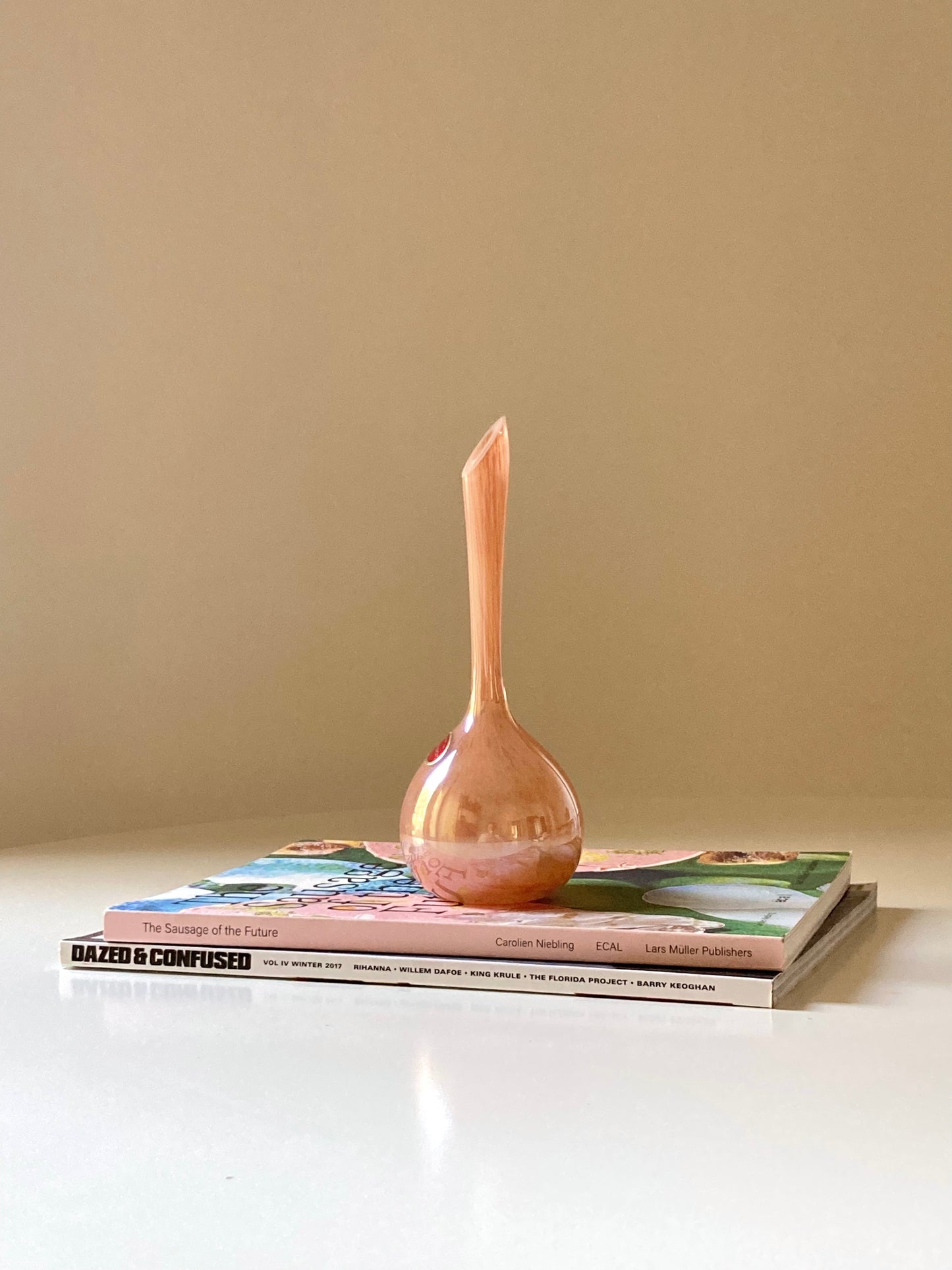 Iridescent pink single-flower Murano vase