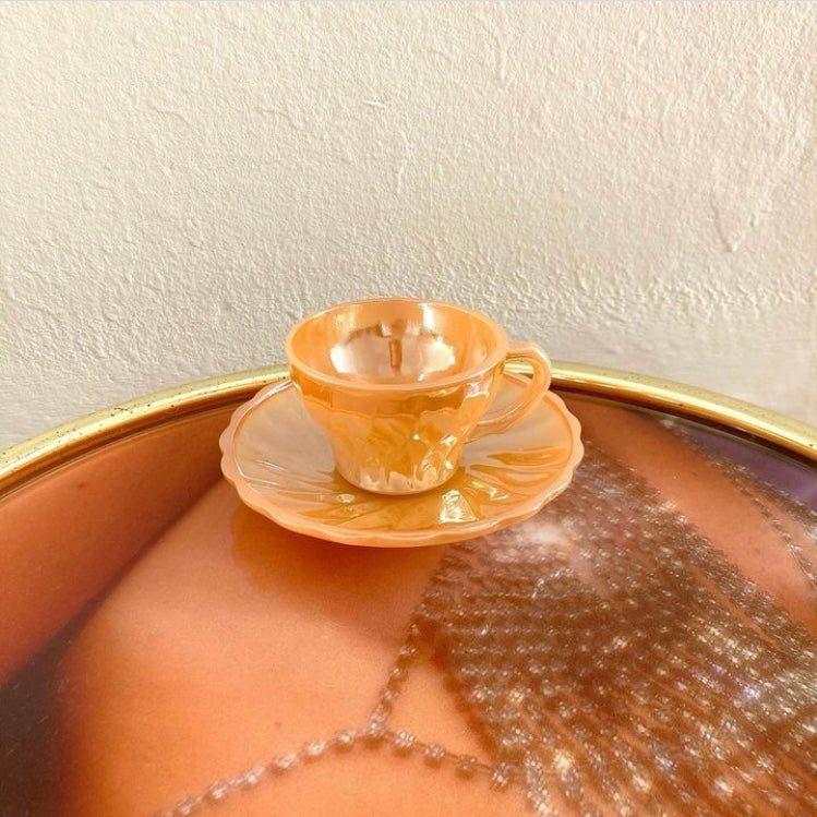 Orange iridescent glass coffee cup set