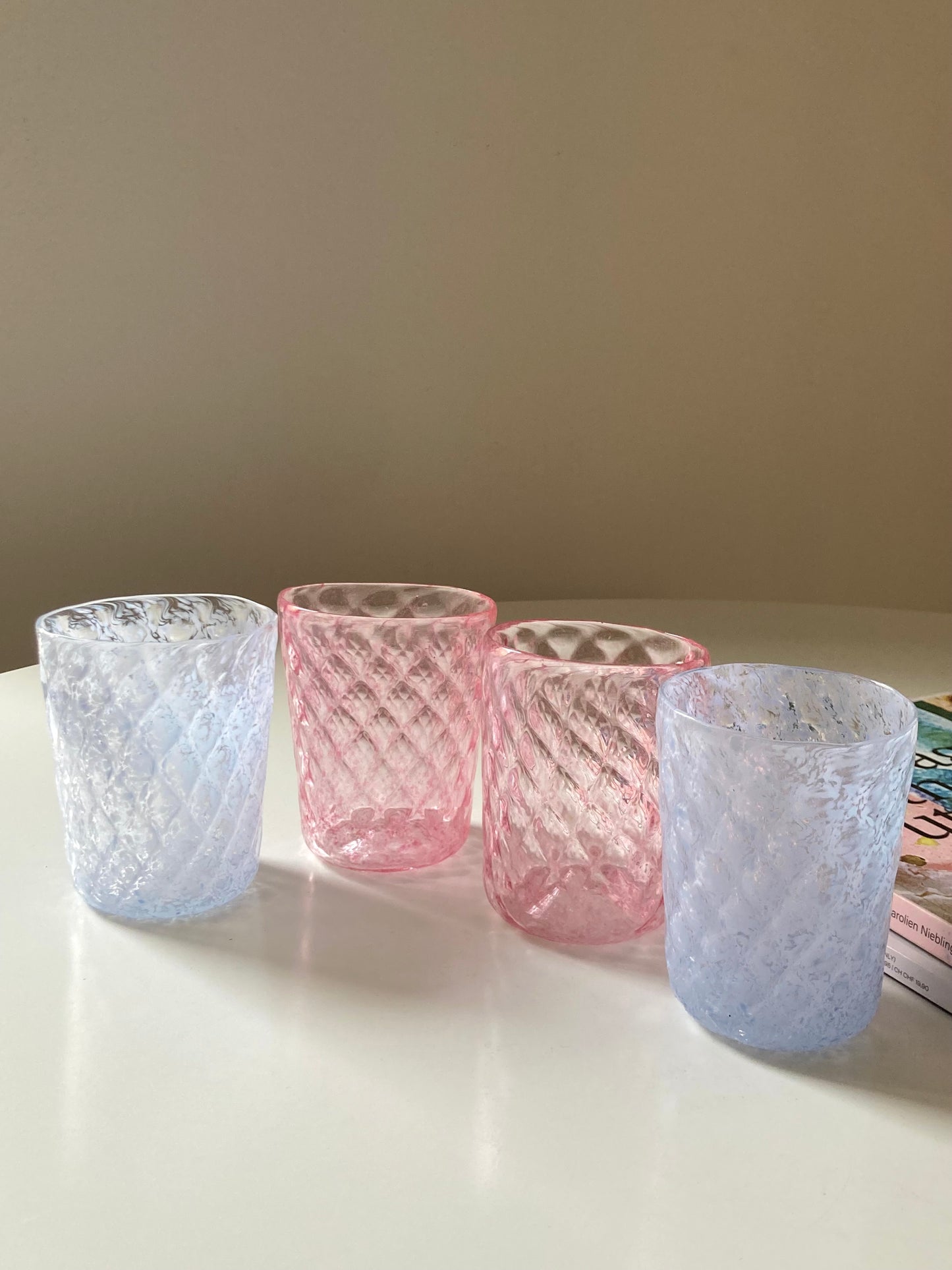 Set of 4 pink and blue Murano glass goths