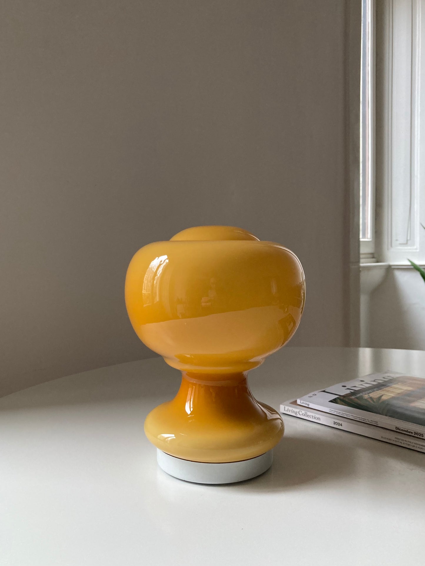 Vintage mushroom lamp with mustard glass