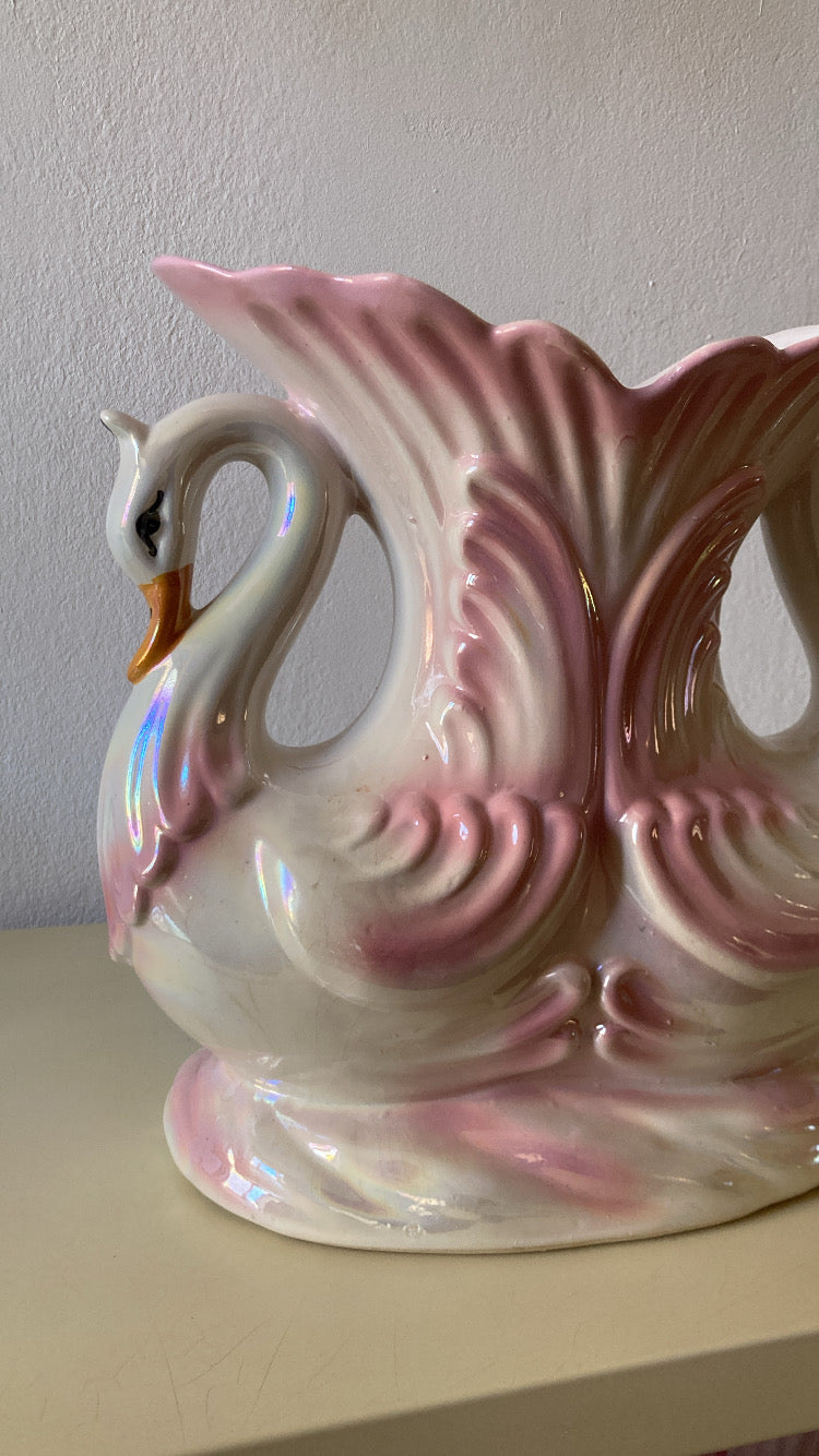 Grande vaso con cigni rosa Capodimonte