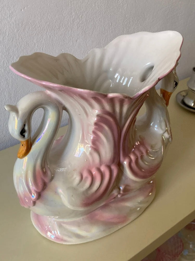 Grande vaso con cigni rosa Capodimonte