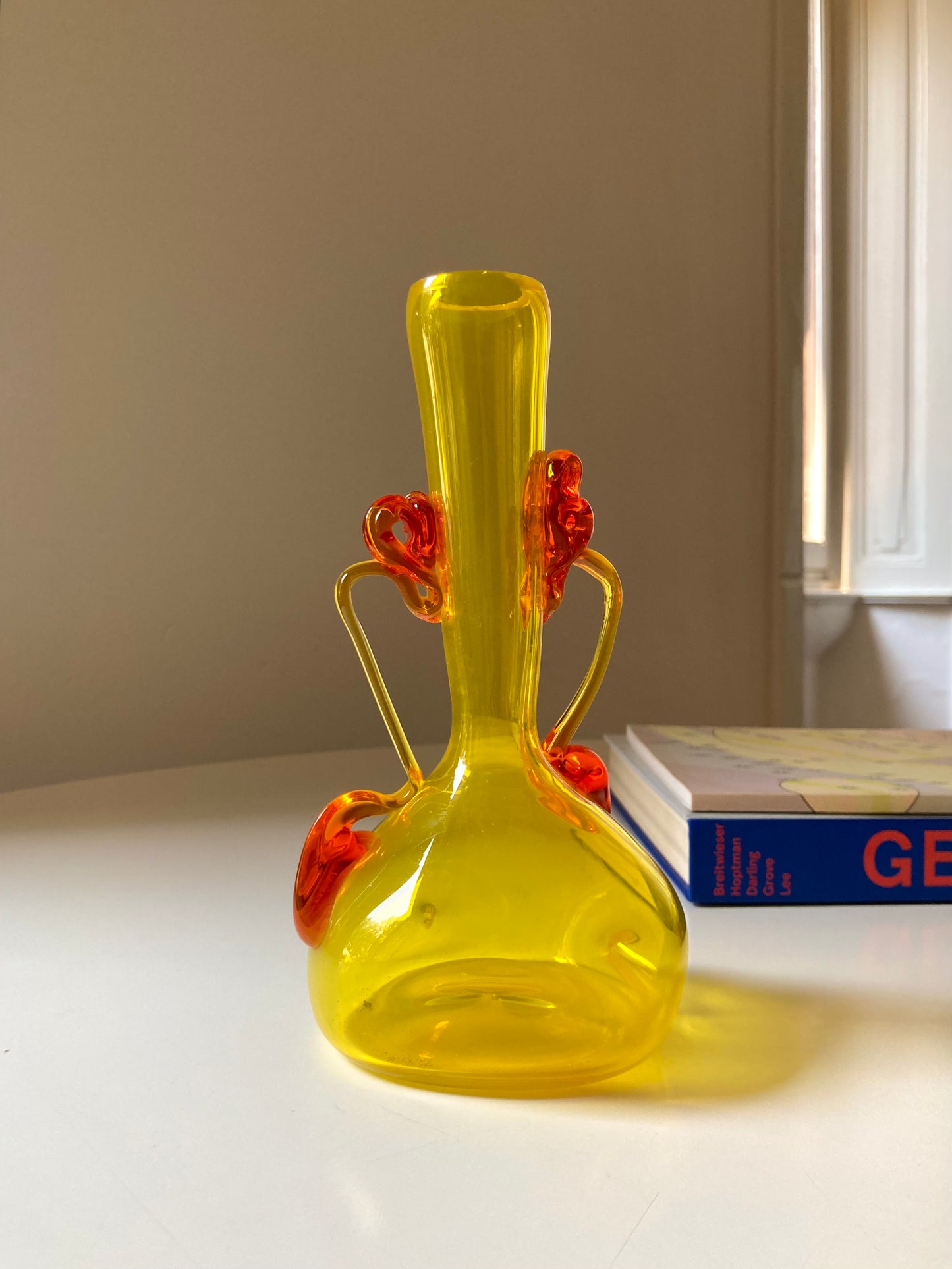 Vintage yellow and orange glass vase