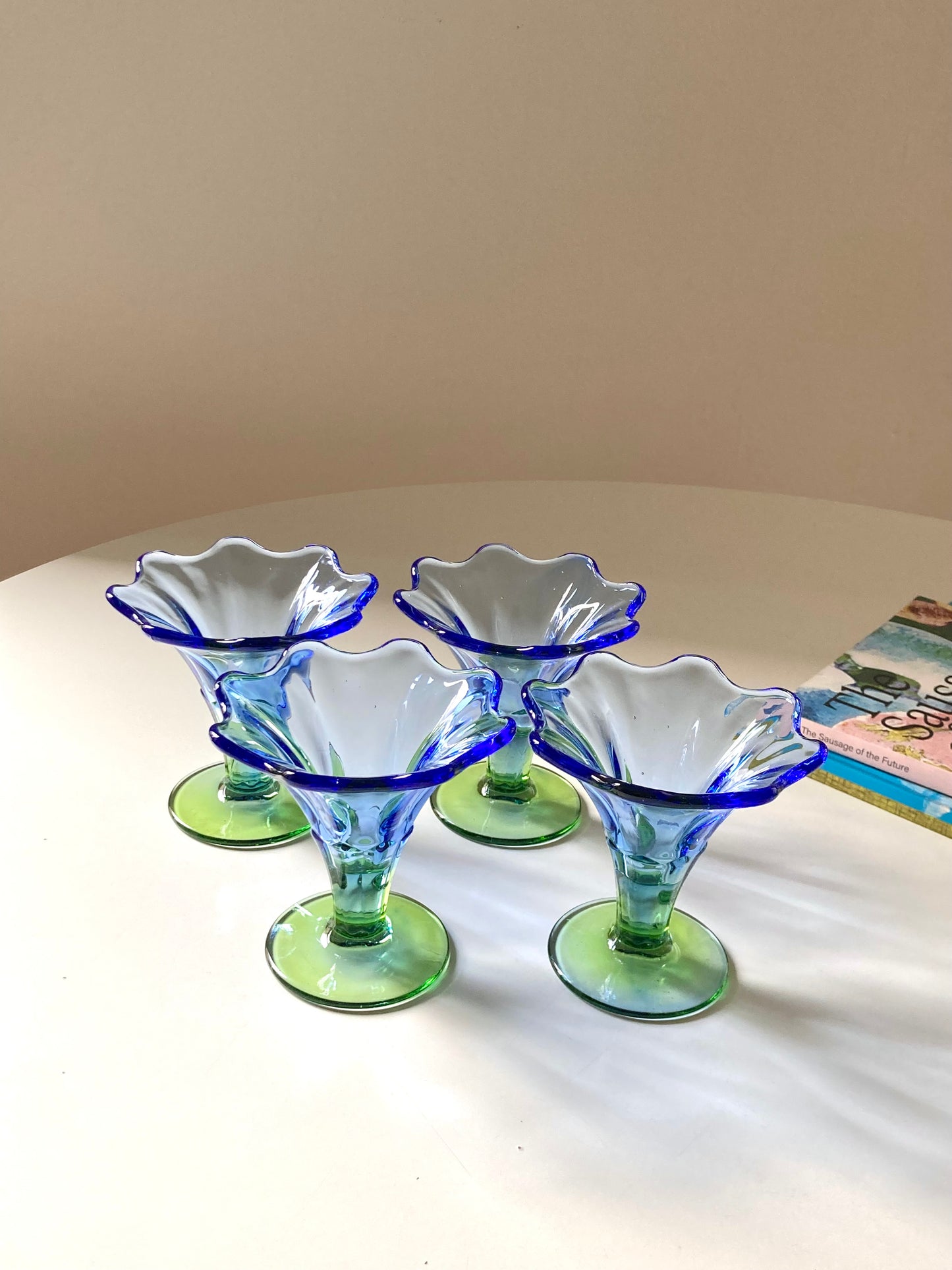 Set of 4 blue and green glass cups