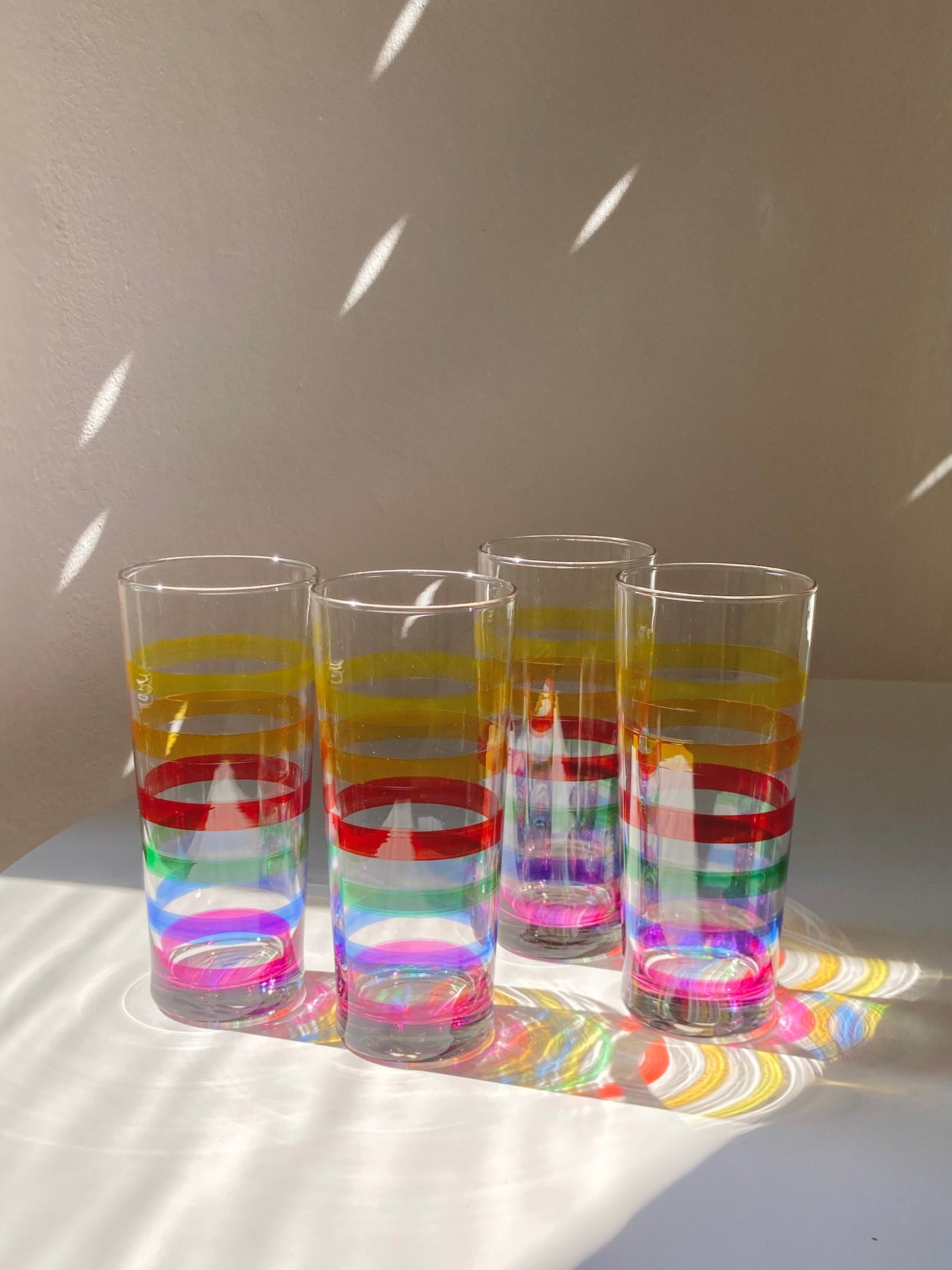 Set of 4 large tall rainbow glasses