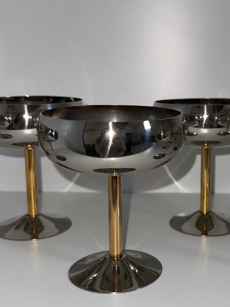 Rosetta ~ Set 4 coppe acciaio con stelo dorato