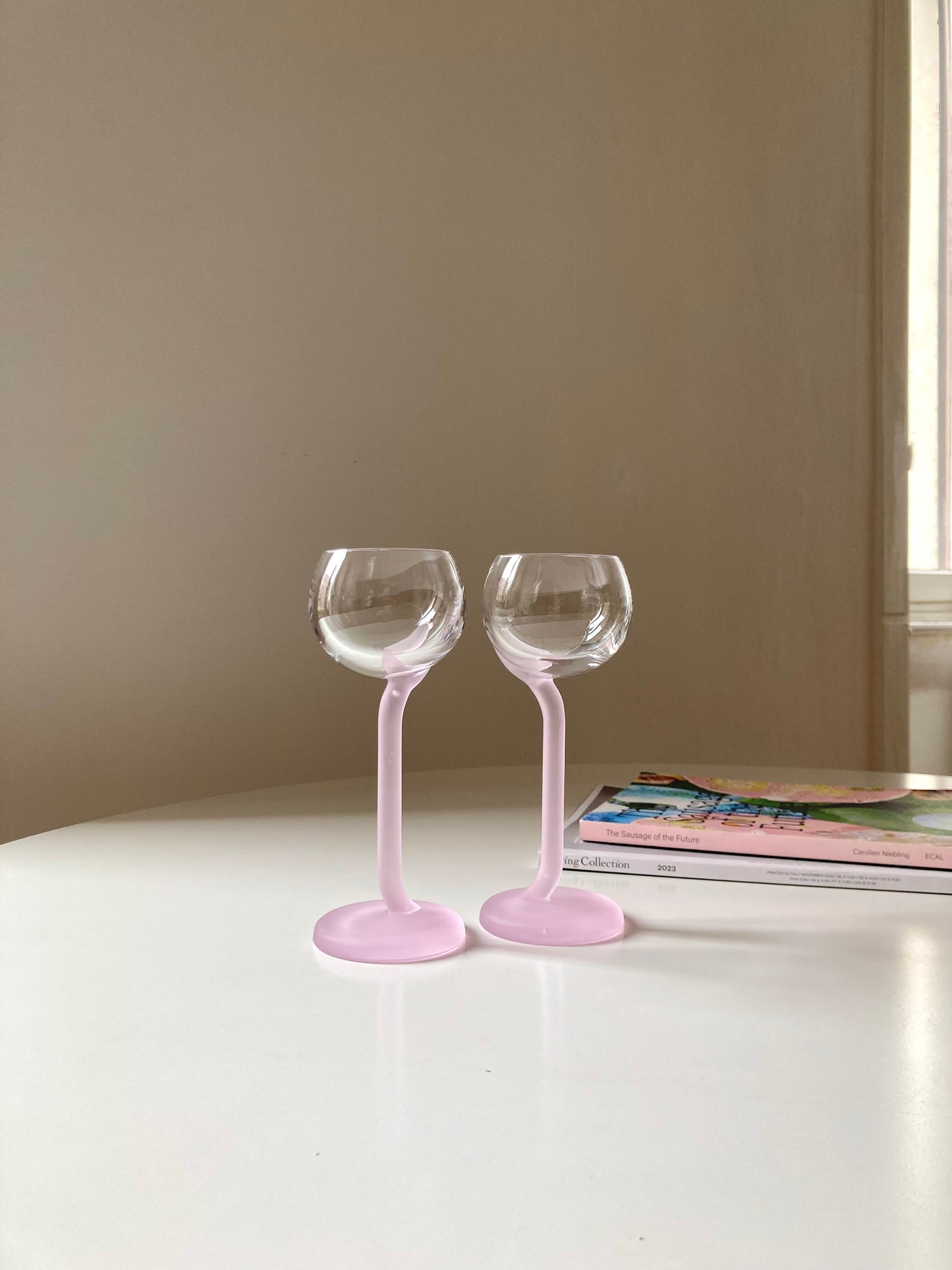 Set 6 calici vintage a stelo rosa