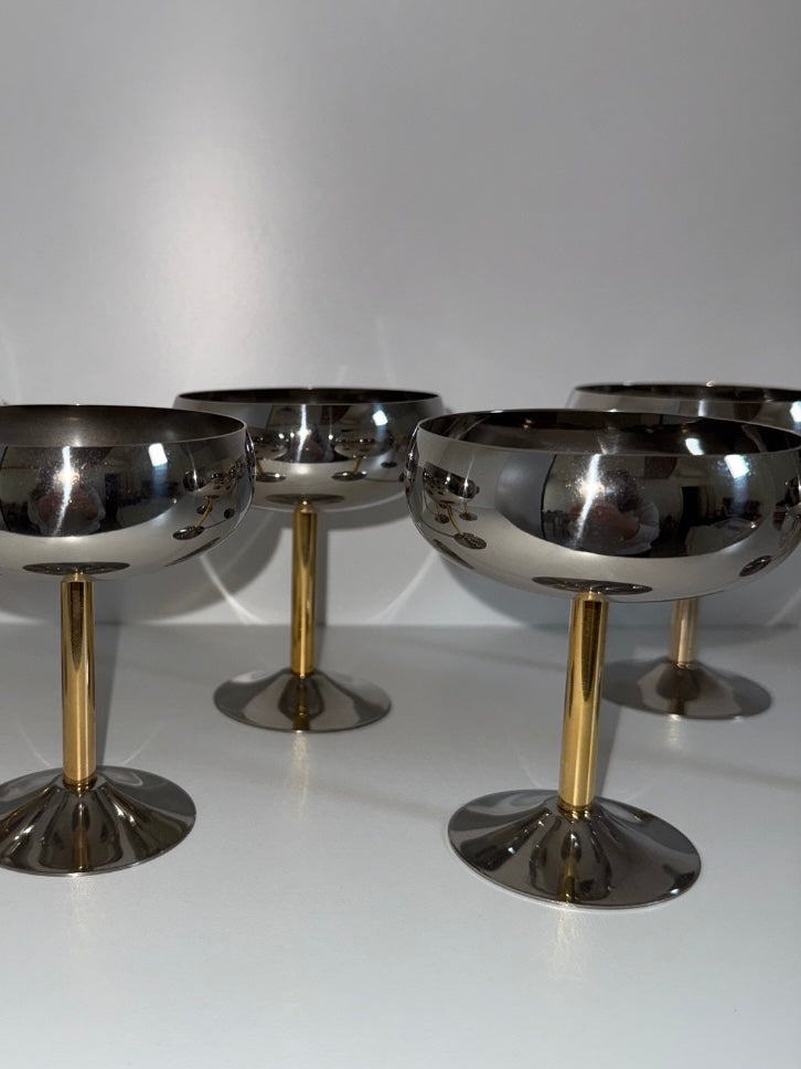 Rosetta ~ Set 4 coppe acciaio con stelo dorato