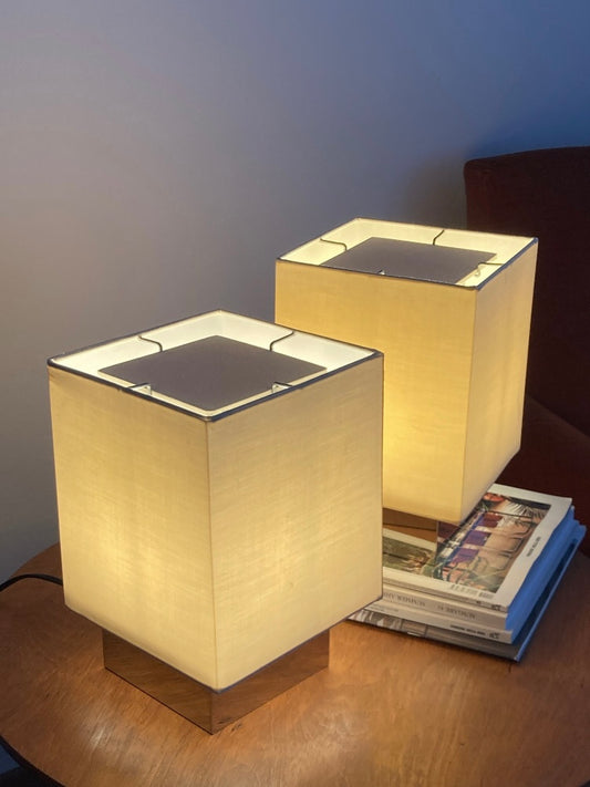 Coppia lampade con paralume color crema